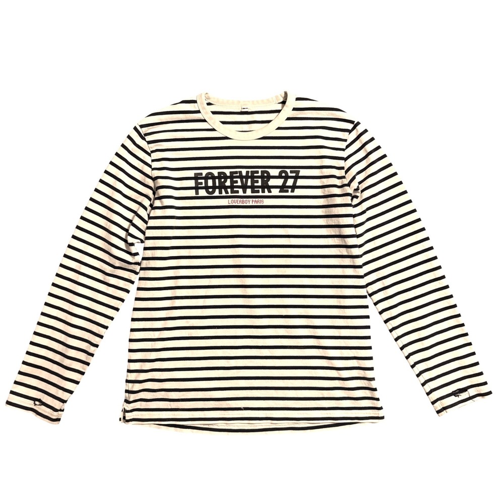 UNIQLO Striped Long Sleeve Shirt Forever 27 Loverboy Paris Graphic Print Size L